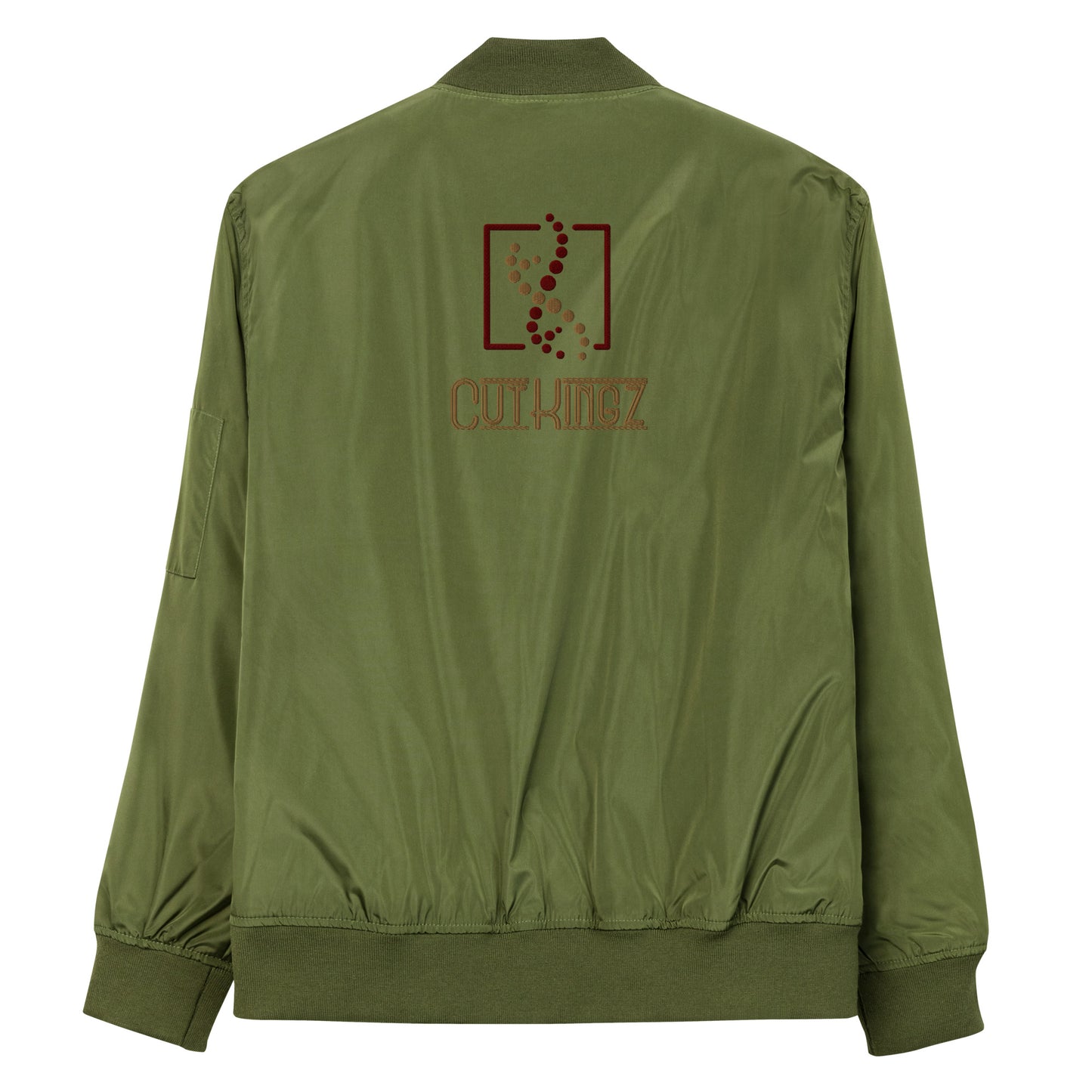 Premium recycled bomber jacket embroidery front and back