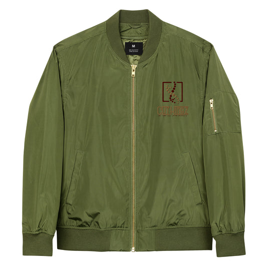 Premium recycled bomber jacket embroidery front and back