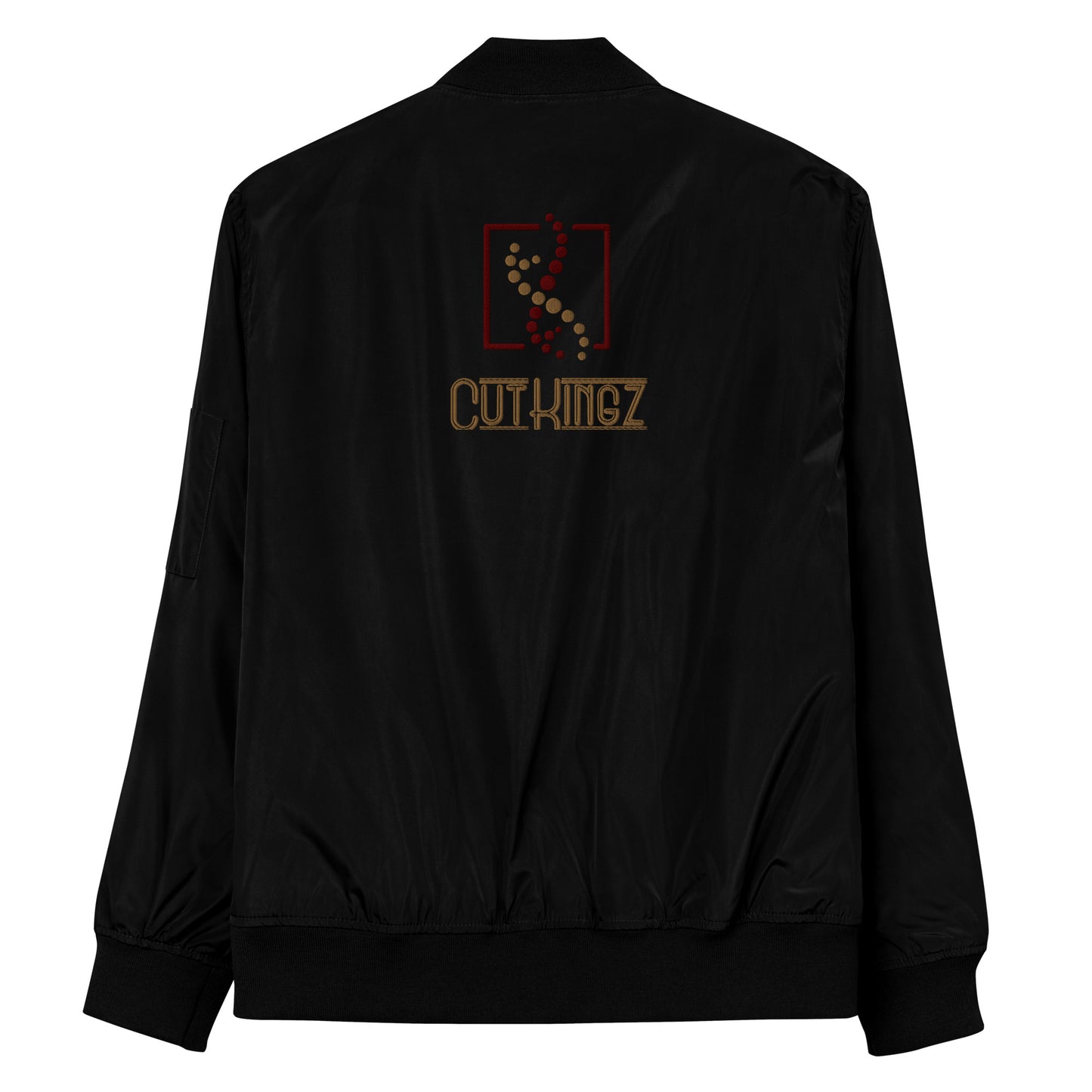 Premium recycled bomber jacket embroidery front and back