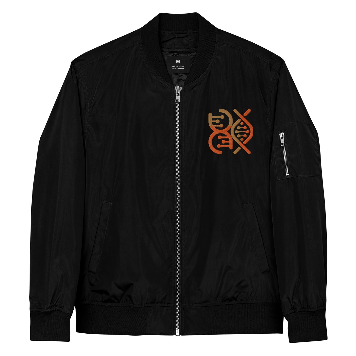 Premium recycled bomber jacket embroidery front and back