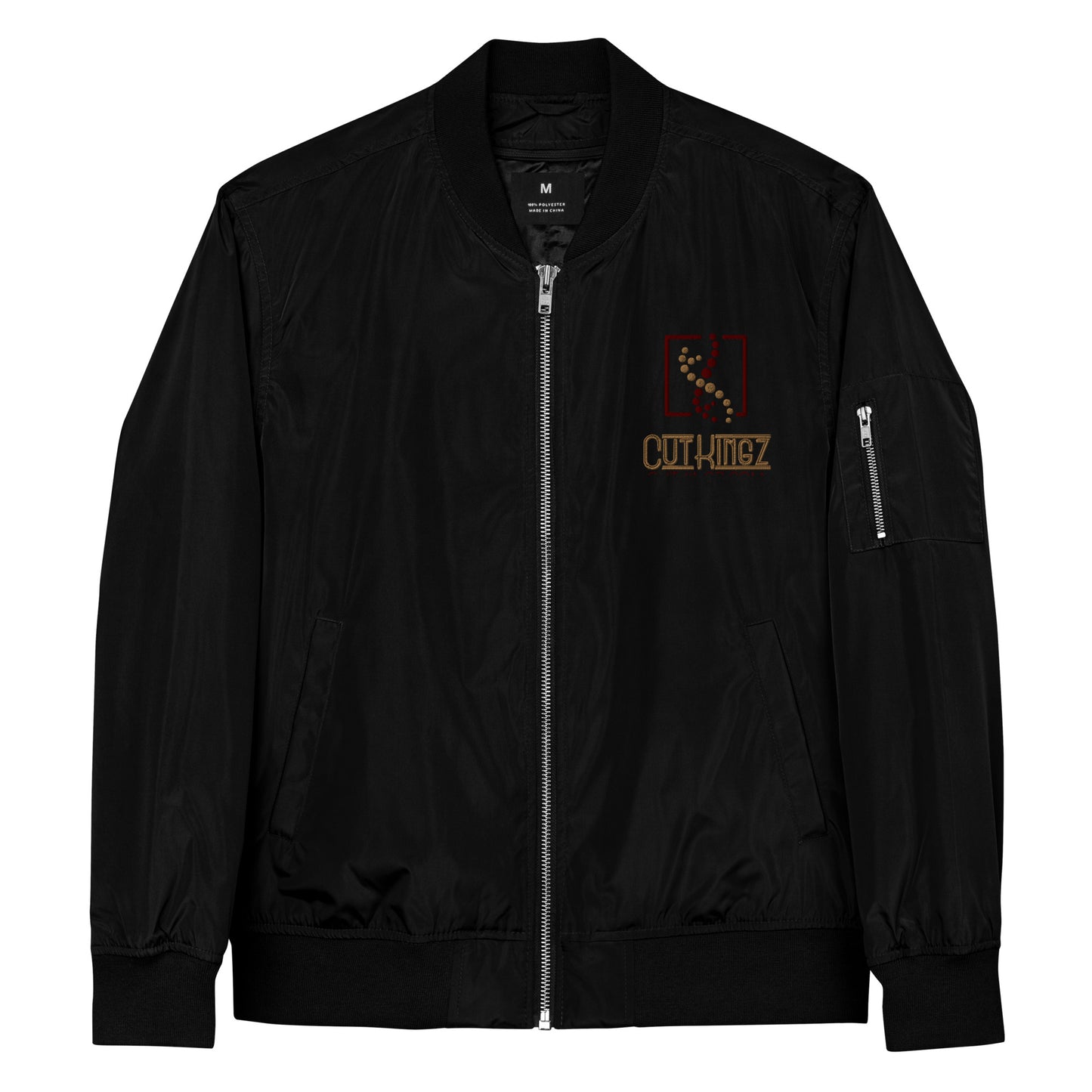 Premium recycled bomber jacket embroidery front and back